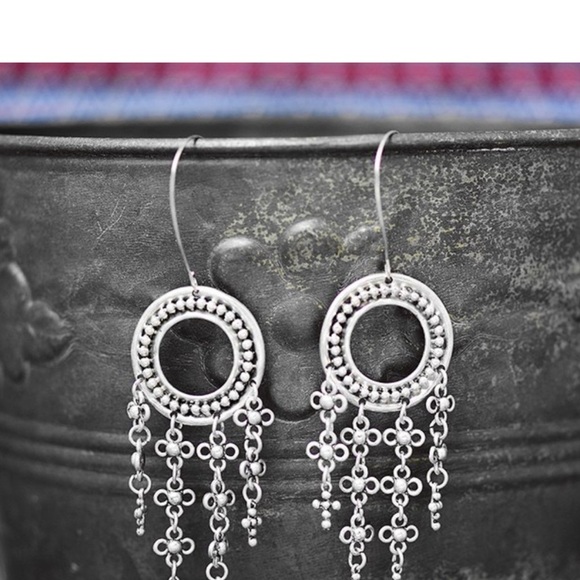 Moroccan Dangle Earrings Silver Boho Gypsy Tribal - Picture 4 of 5